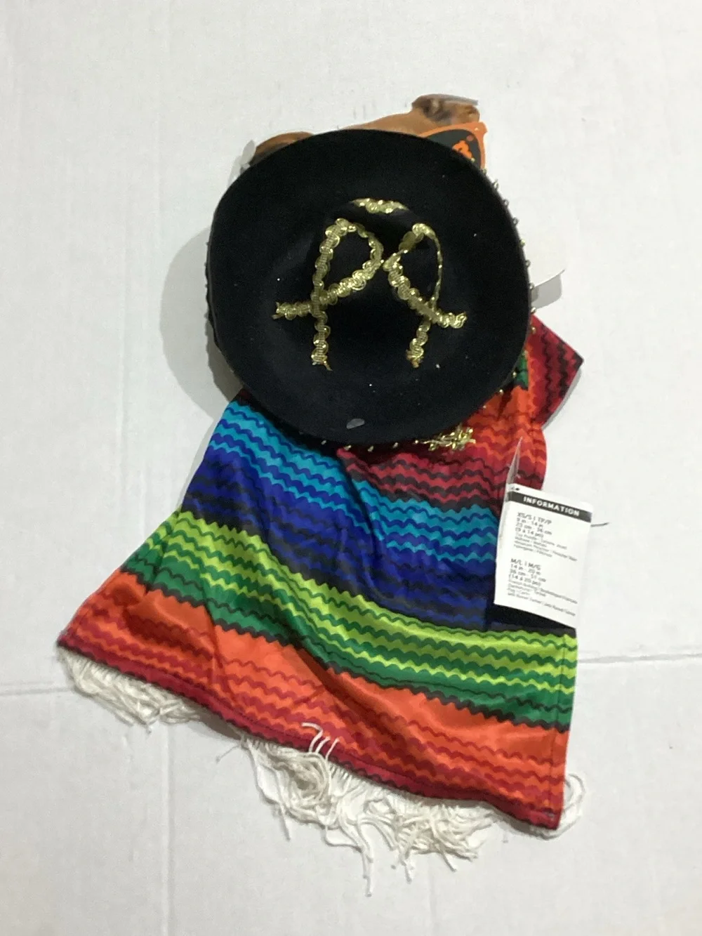 Colorful Rainbow Stripe Dog Poncho with Black Decorative Hat costume